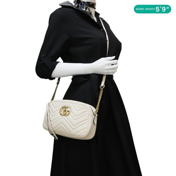 Gucci  GG Marmont Small Matelasse Chevron Leather Camera Bag White 447632 - Picture 2 of 15